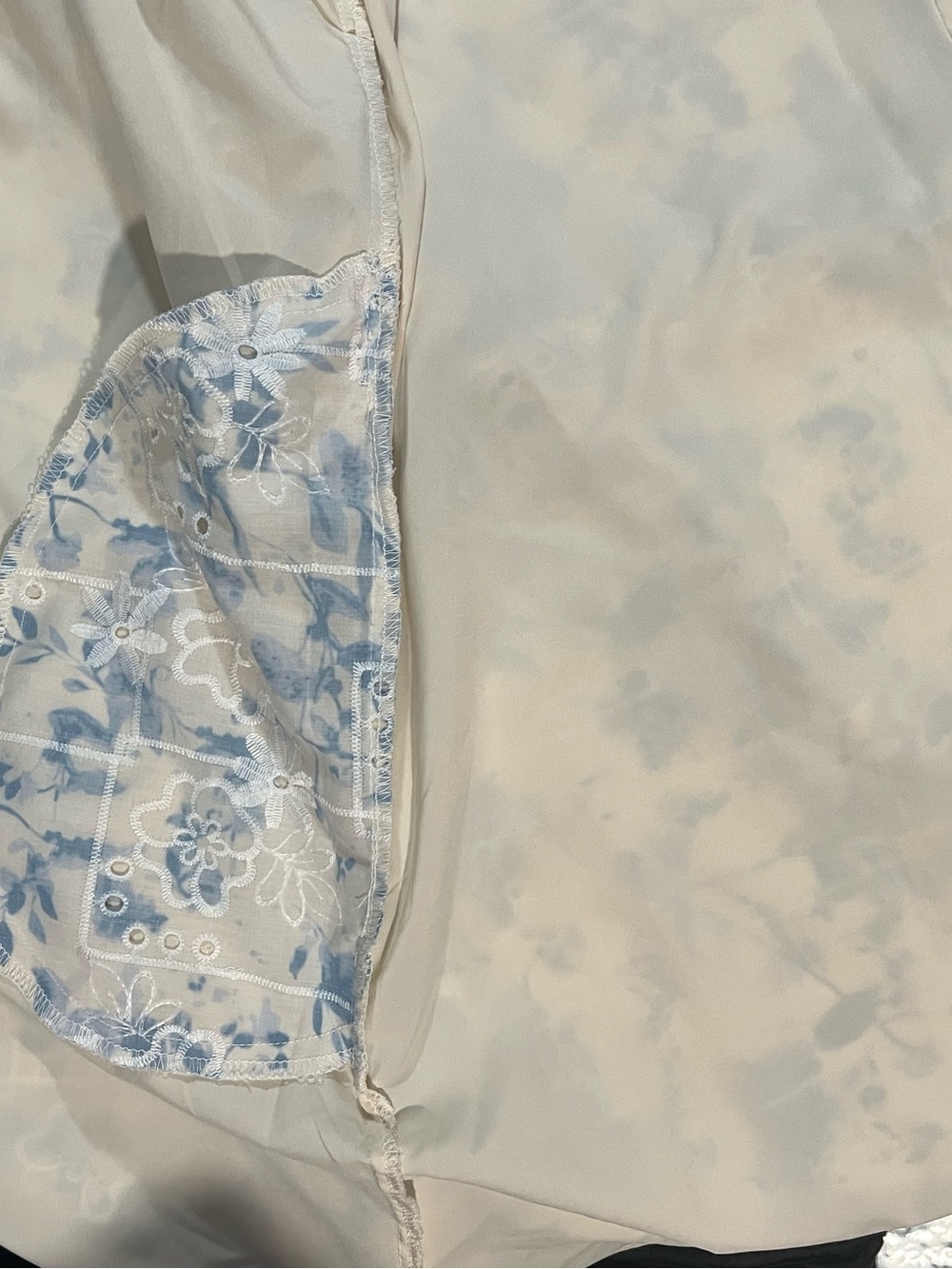 Sam Edelman Cream and Blue Floral Embroidered Lined Tie-Waist Shirt Dress - Picture 9 of 11